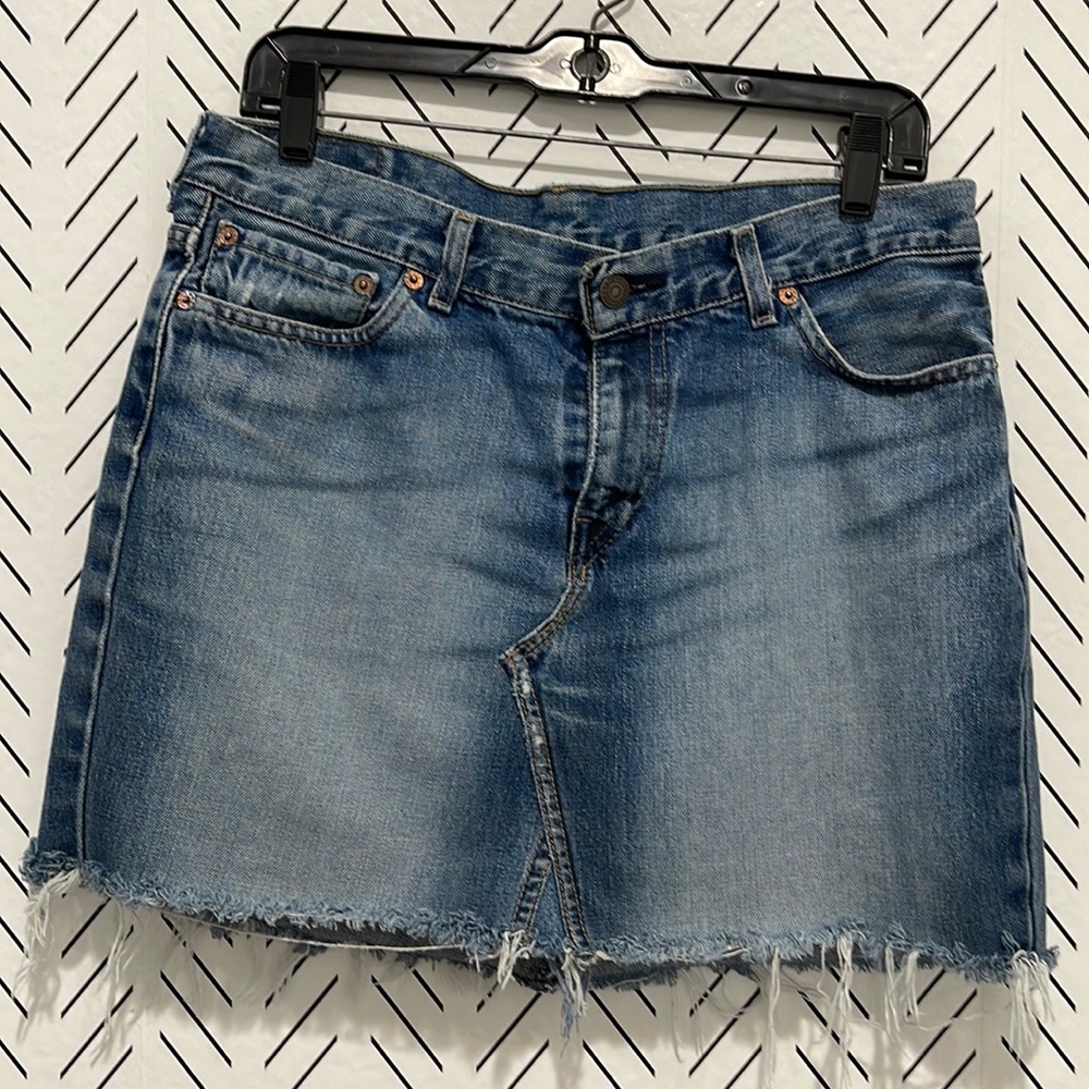 Levis Denim Skirt, manufacturer distress, Festival, beach, Casual.